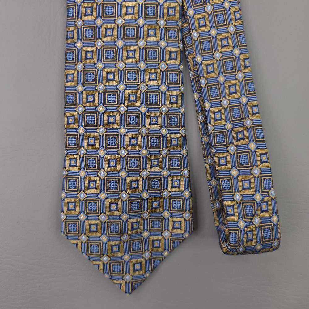 Jos A Bank Signature Tie Mens One Size Blue Silk Geometric Jacquard Necktie 60"